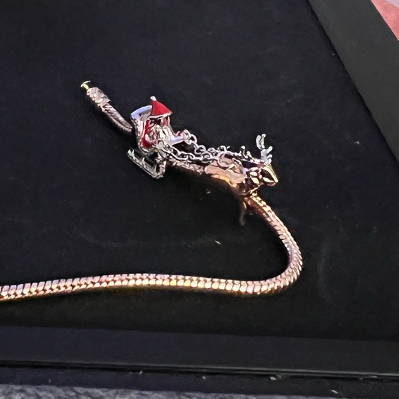 Double Christmas Charm Silver Santa Claus Charm Chained To A Reindeer Charm - Picture 6 of 7